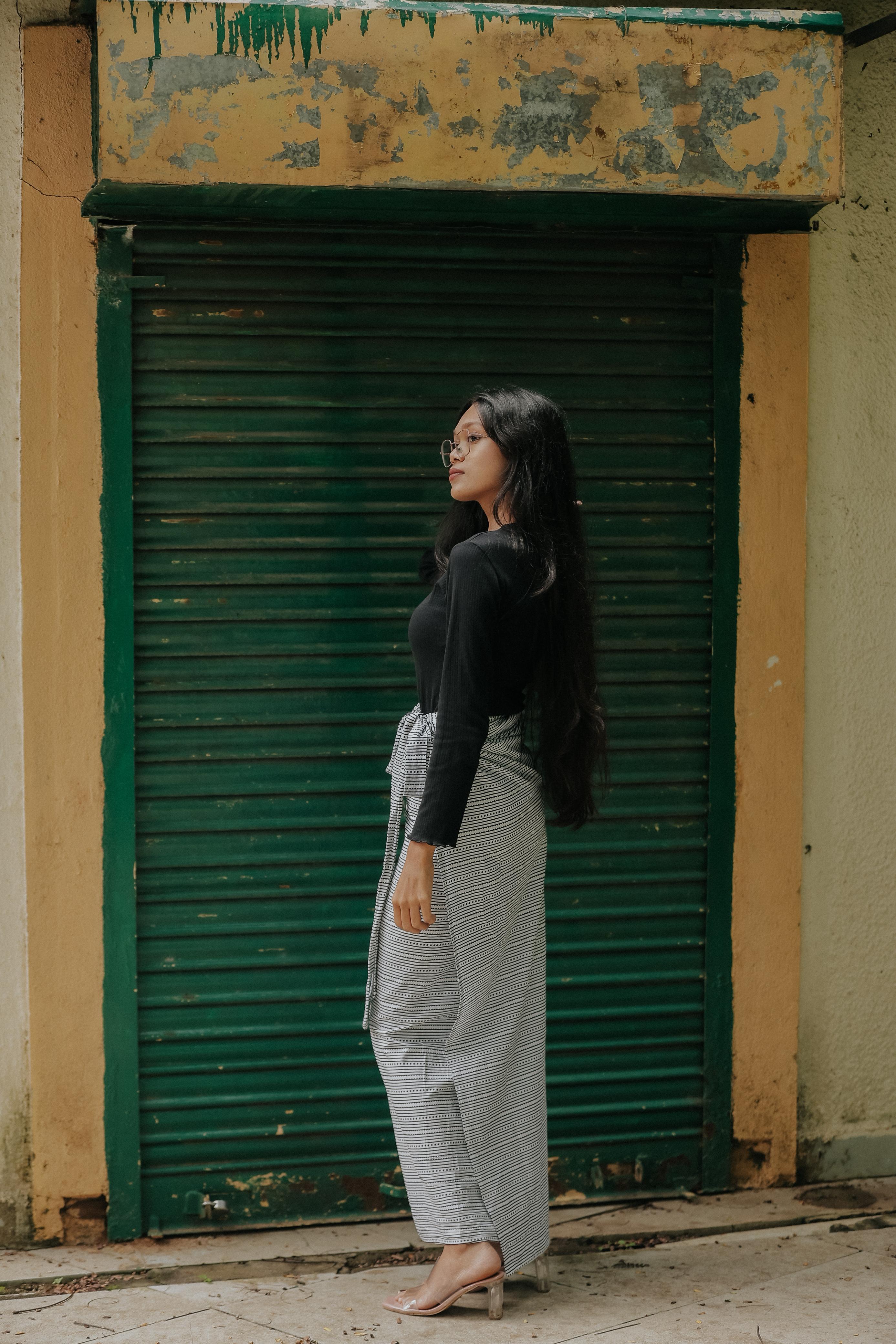 Monochrome Printed Wrap Skirt with Waist Tie-Up