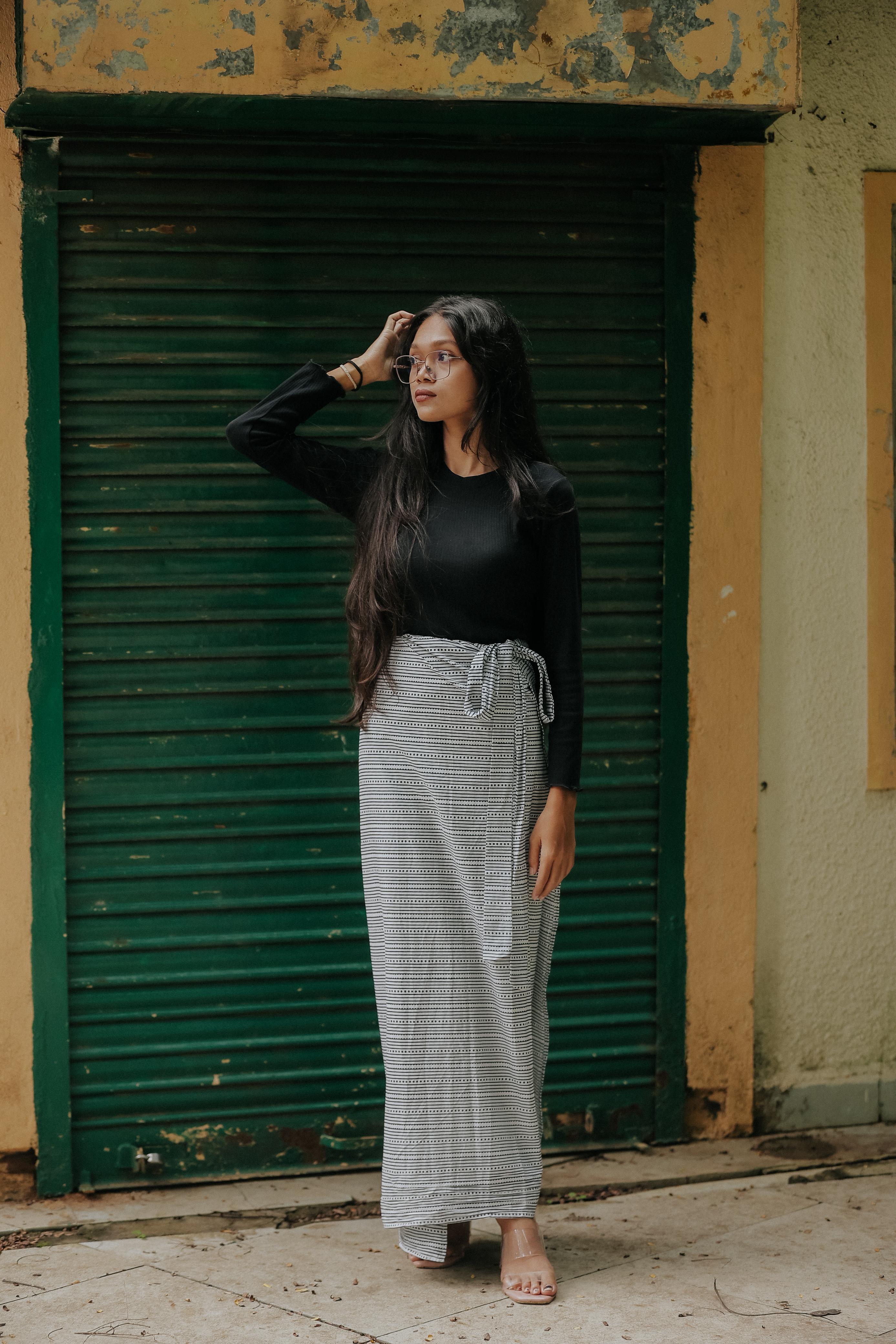 Monochrome Printed Wrap Skirt with Waist Tie-Up