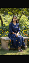 Midnight Blossom Cotton A Line Kurti