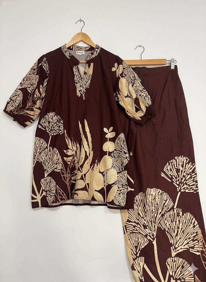 A relaxed-fit tunic top with a V-notch neckline