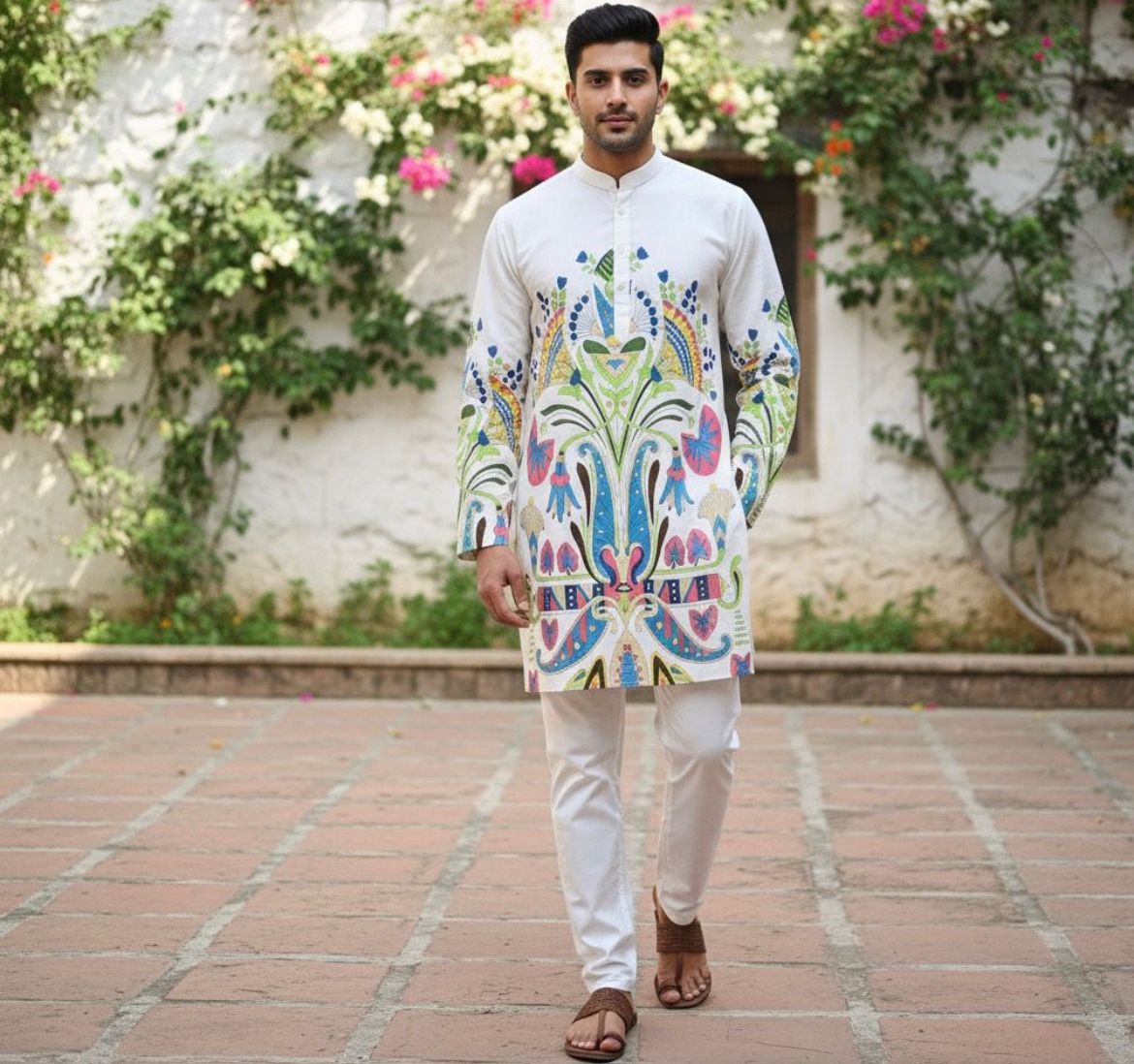 🌿 Ivory Regal Print Cotton Kurta