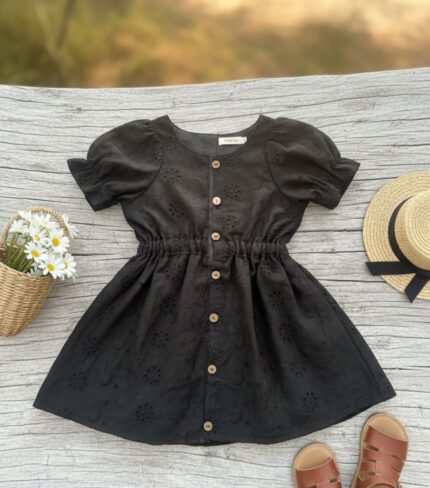 Black Hakoba Cotton Toddler Dress